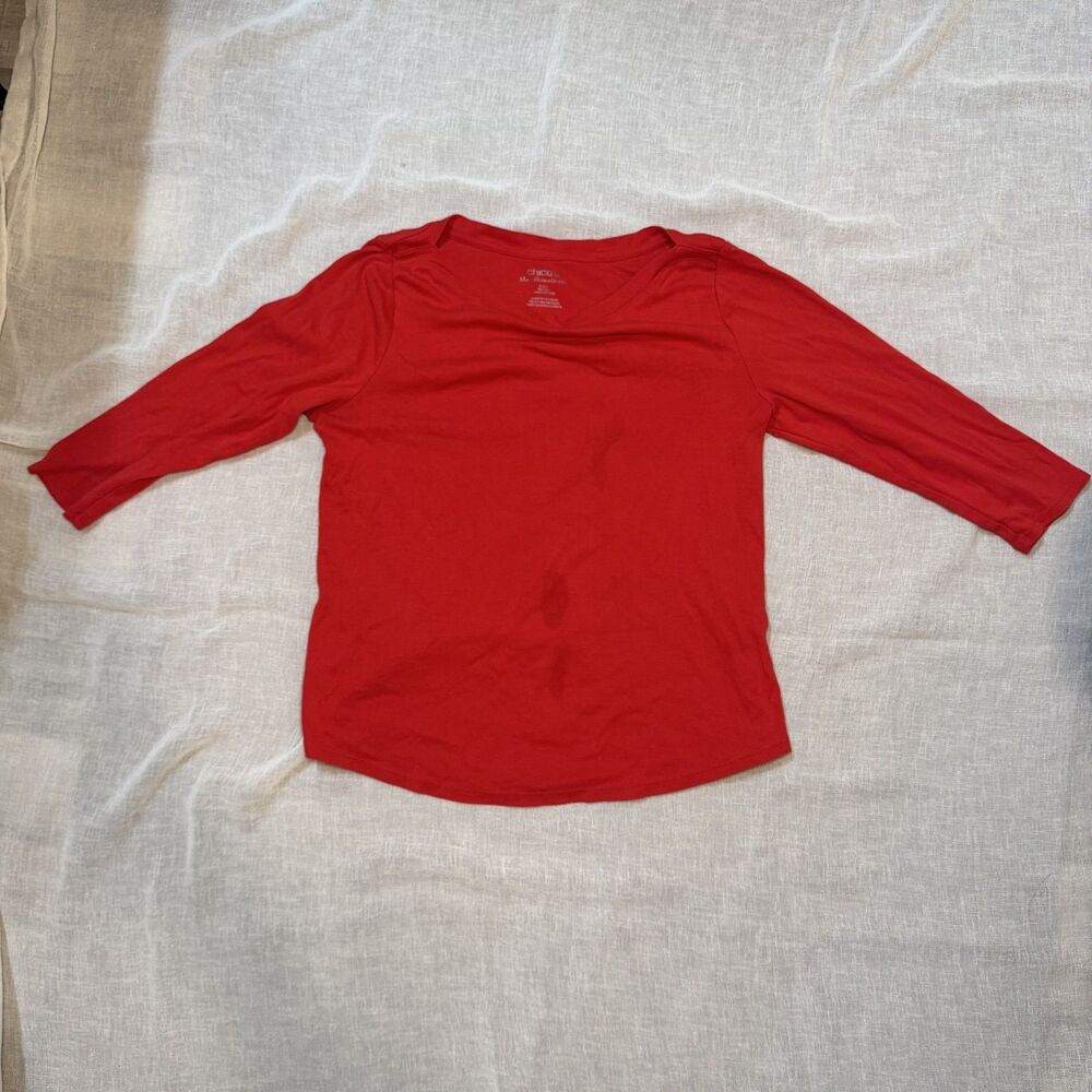 Women’s Red 3/4 Sleeve T-Shirt Scoop Neck Cotton Chico’s Ultimate Tee Size 1